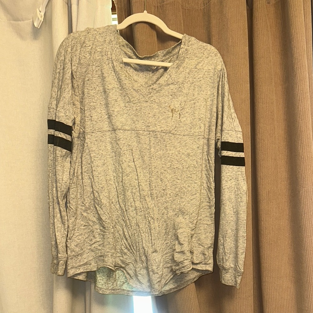 Gray Long Sleeve Top with Black Stripes